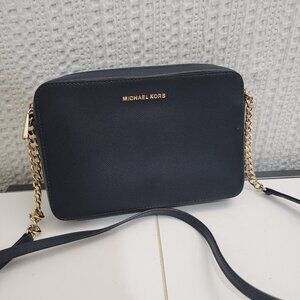 Michael Kors Jet Set Large Saffiano Leather Crossbody Bag Navy Blue